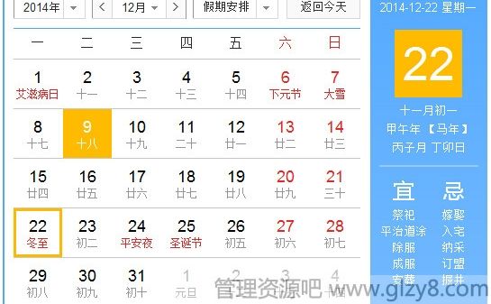 2014冬至是几月几日？