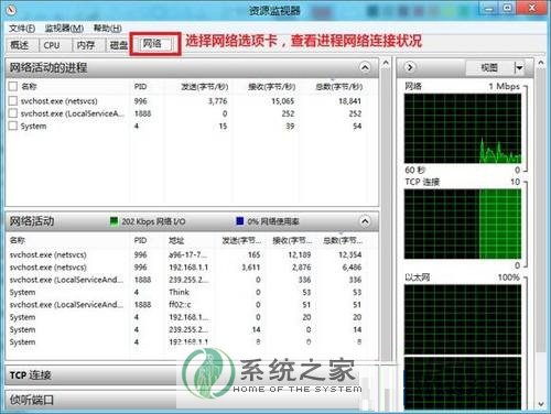 利用任务管理器查看网络状态的方法