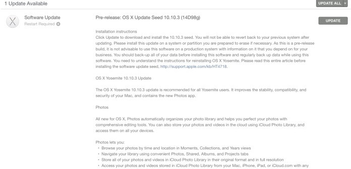 OS X Yosemite 10.10.3 Beta3开放