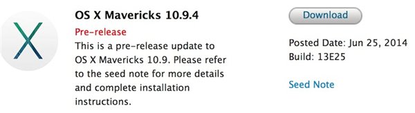 苹果发布Mac OS X10.9.4新测试版
