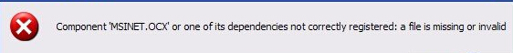 component 'MSINET.OCX'错误是什么意思？