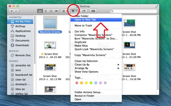 如何在OS X Mavericks的Finder打开不同标签
