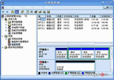 给硬盘分区用XP和2003自带工具