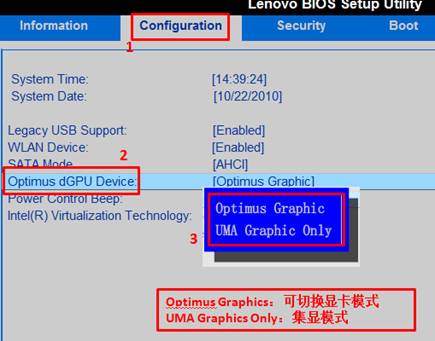 笔记本双显卡机型如何在BIOS Setup里面设置双显卡模式