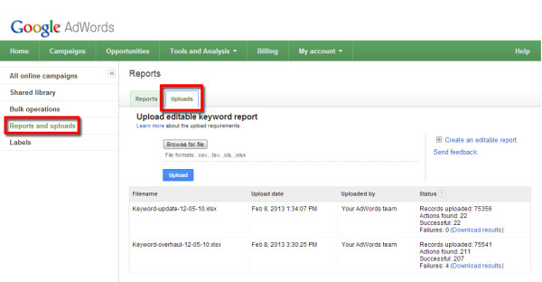 AdWords推出新的关键字批量上传功能
