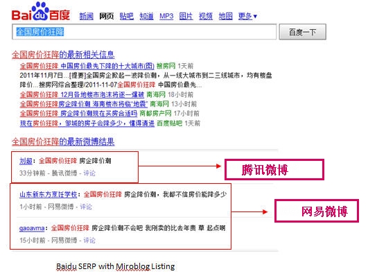 国内搜索与微博整合 百度、搜搜索引微博内容