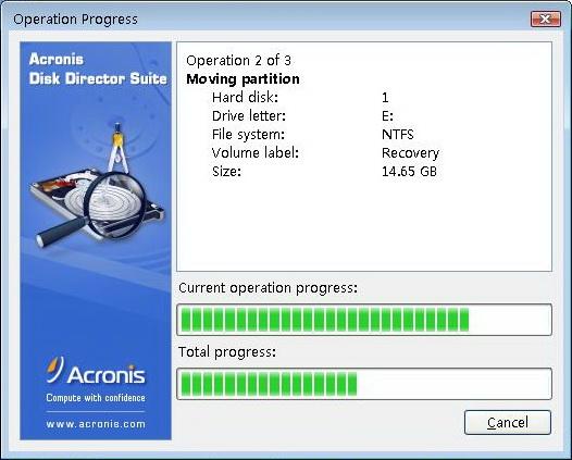 磁盘管理工具Acronis Disk Director Suite重新调整分区大小教程