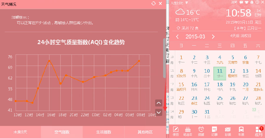 人生日历PM2.5播报，让您安心防霾