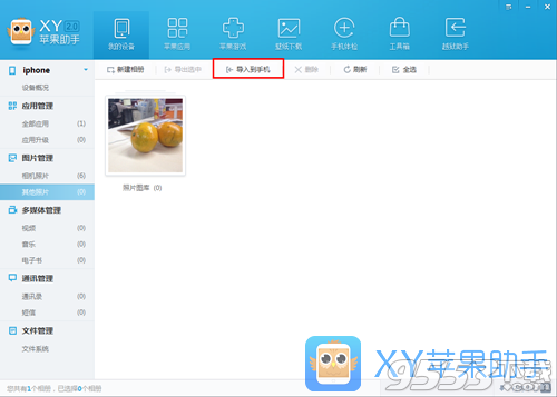 怎样通过XY苹果助手管理手机中的图片?