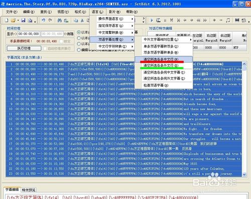 Srtedit 2012删除字幕中的中文或英文