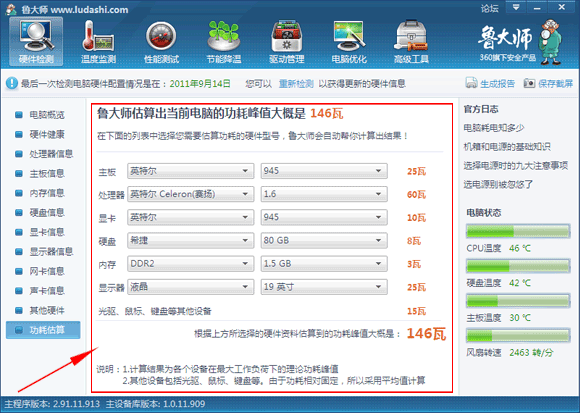 鲁大师的功耗估算