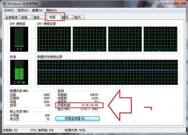 怎样通过任务管理器查看win7系统运行时间