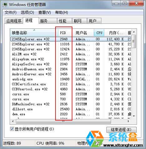 Win7旗舰版系统怎么查看进程PID标识符？