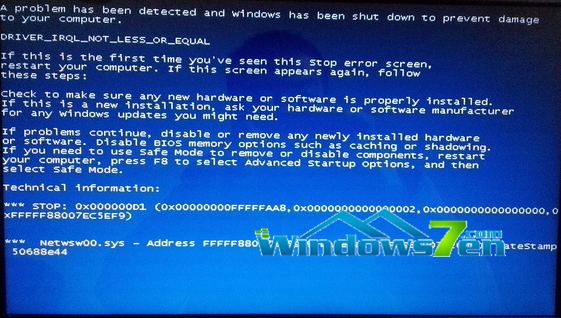 win7系统出现蓝屏错误代码0X000000D1分析与解决方法