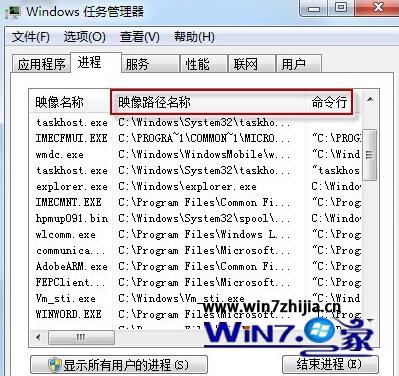 Win7任务管理器如何显示映像路径