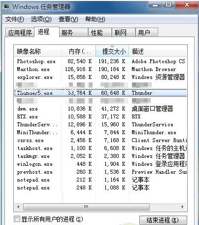 win7怎么样用任务管理器器查看程序占用的虚拟内存