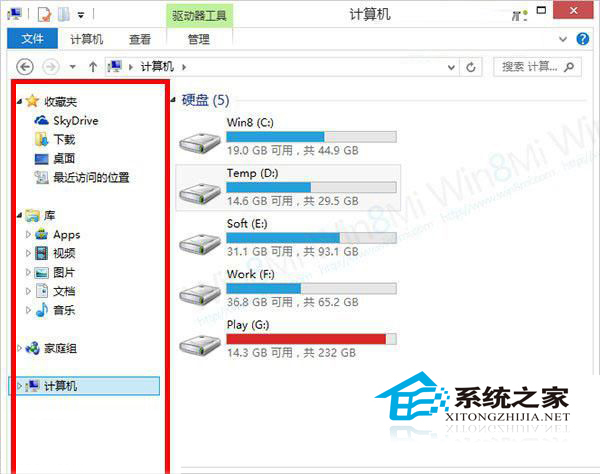 Win8如何根据需要自定义文件管理器导航窗格