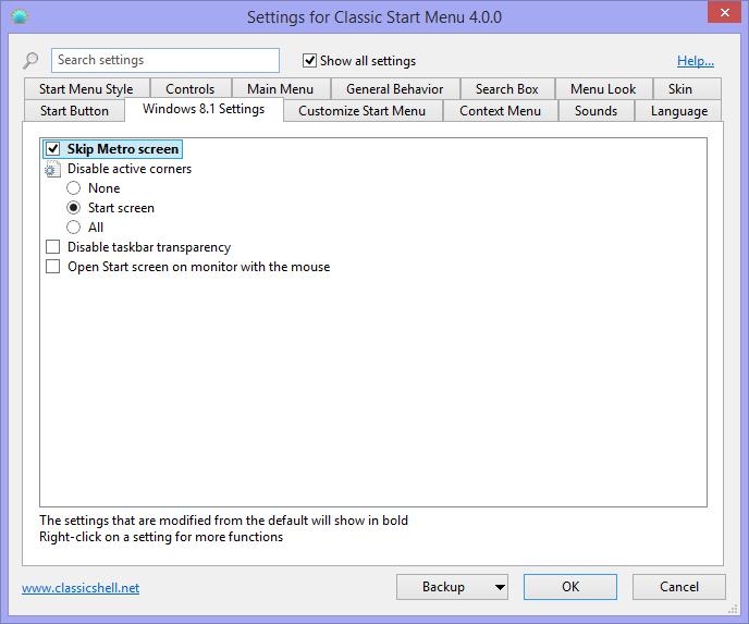 Classic Shell经典win8.1开始菜单设置