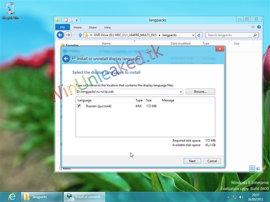 Windows 8 RP版语言包安装截图曝光