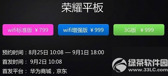 华为荣耀平板wifi标准版/wifi增强版/3g版对比