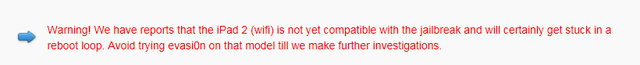 Evasi0n 7越狱会导致Wi-Fi版iPad 2无限重启