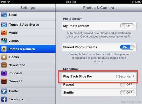 如何在iPad中调整照片幻灯片播放速度