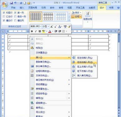 Word2007：插入表格的行与列