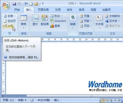 在Word 2007文档中插入分页符技巧