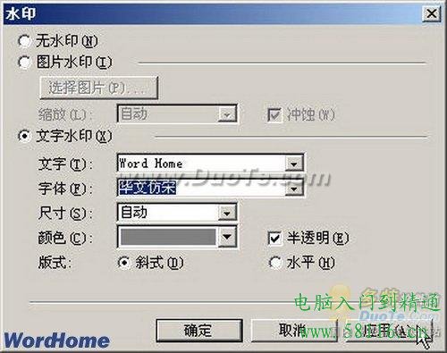 Word2003的文档设置文字水印