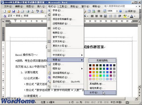 Word2003文档设置文字水印