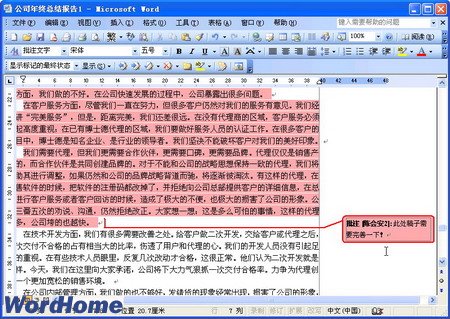 在Word2003中使用Word文档批注功能