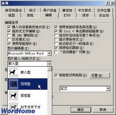 Word2003文档图片默认环绕方式的设置