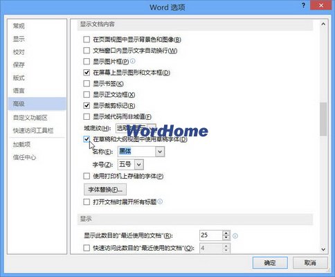 怎样在Word2013草稿和大纲视图中使用草稿字体