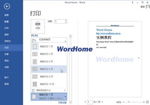 Word2013中打印文档缩略图的方法