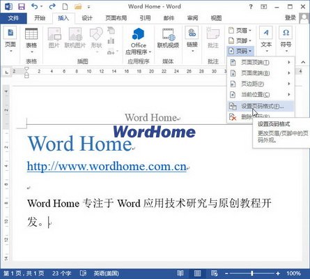 怎样设置Word2013文档的页码格式