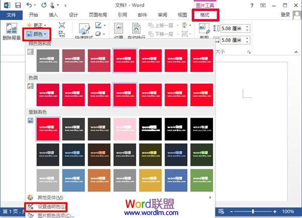 Word2013中设置单色图片背景透明