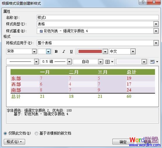 在Word2010中创建自定义的表格样式