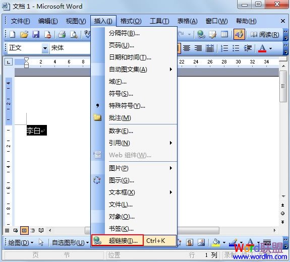 给Word2003文字添加链接提示