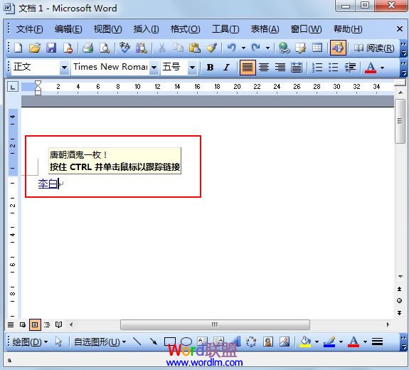 给Word2003文字添加链接提示