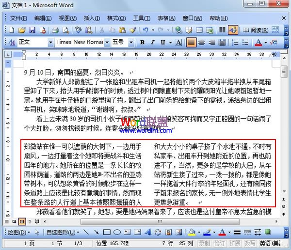 Word2003将文档进行分栏查看