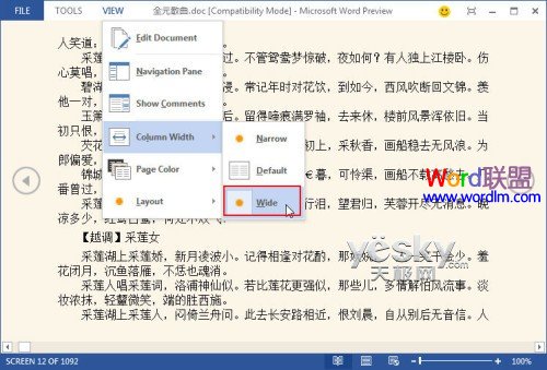 Word2013进入阅读模式、视图设置功能