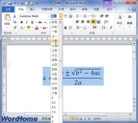 在Word2010中设置公式字号、加粗等格式