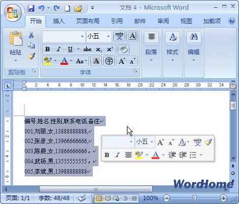 Word 2007技巧：将文字转换成表格