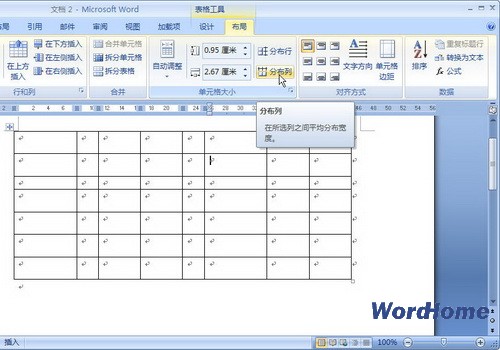 Word 2007技巧：平均分布行或列