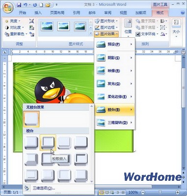 Word 2007技巧：设置图片棱台效果