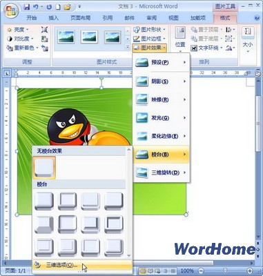 Word 2007技巧：设置图片棱台效果