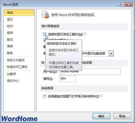 在Word2010窗口中关闭浮动工具栏