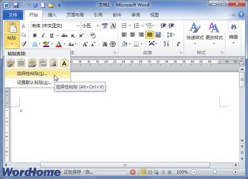 在Word2010中选择性粘贴嵌入数据对象