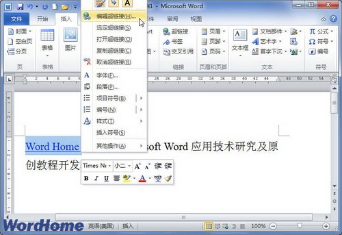 在Word2010文档中编辑超链接