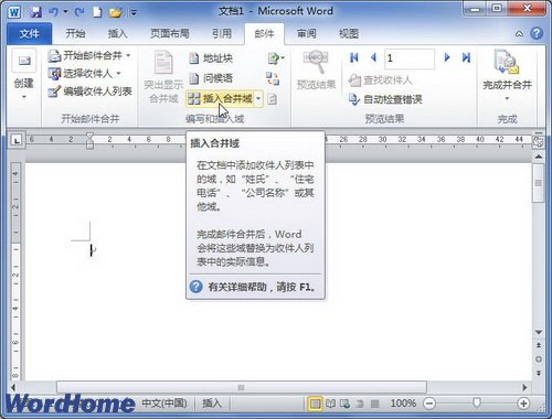 在Word2010文档中插入合并域